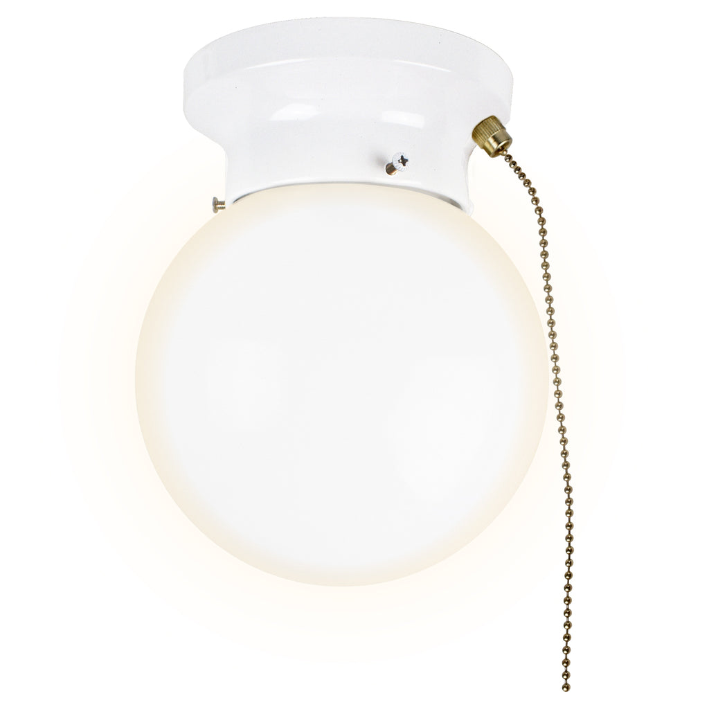 led glass flush mount light with pull chain on white background